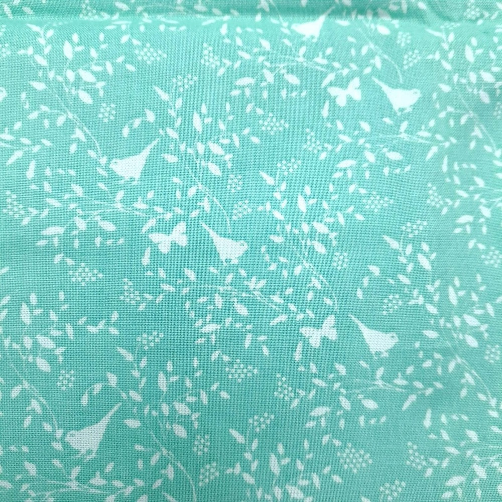 Vintage JoAnn Cotton Fabric‎ 37"x45" Mint Green Bird Butterfly Floral 1+ Yard